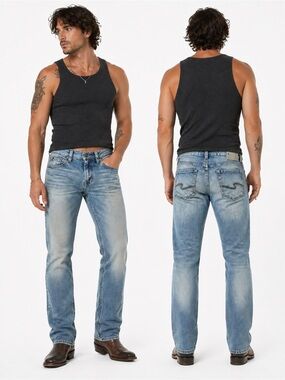 Silver jeans men Grayson light wash blue contrasting stitches straight size 31